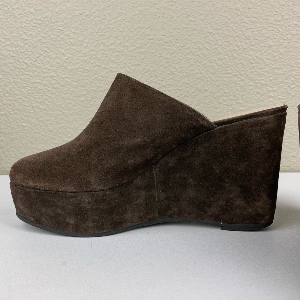 ROBERT CLERGERIE Women's 8 B Brown Suede Platform Mule Wedge Heels Slip On Leath - Picture 7 of 12